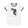 Astronaut Basketball - Women's Ringer Tee White Black Womens Ringer T-shirt Printed In Australia Space