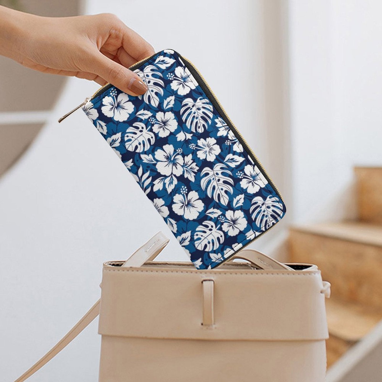 Blue Hawaiian Flower -  PU Leather Wallet