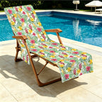 Tropical Flowers On White Beach Chair Towel Cover with Side Pockets