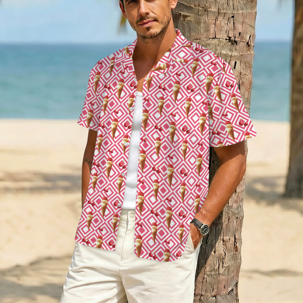 Cherry Ice-cream Men's Crinkle Hawaiian Shirt