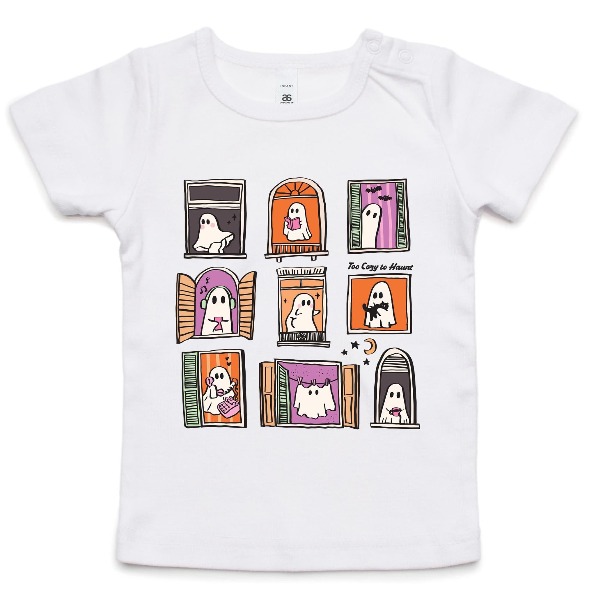 Ghosts In Windows - Baby T-shirt White Baby T-shirt Halloween Printed In Australia