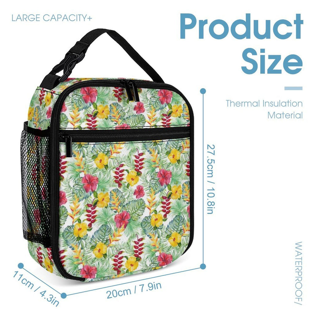 Tropical Flowers On White Backpack, Lunch Bag & Pencil Case Set