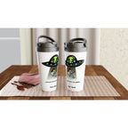 Personalised - Guitarist Alien Abduction - White 15oz Stainless Steel Travel Mug Personalised Travel Mug funny Globally Fulfilled Music Sci Fi