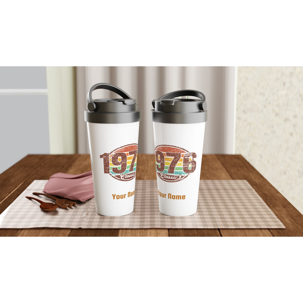 Personalised - 1976 Classic - White 15oz Stainless Steel Travel Mug Personalised Travel Mug Globally Fulfilled