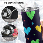 Colourful Hearts - 20oz Tall Skinny Tumbler with Lid and Straw