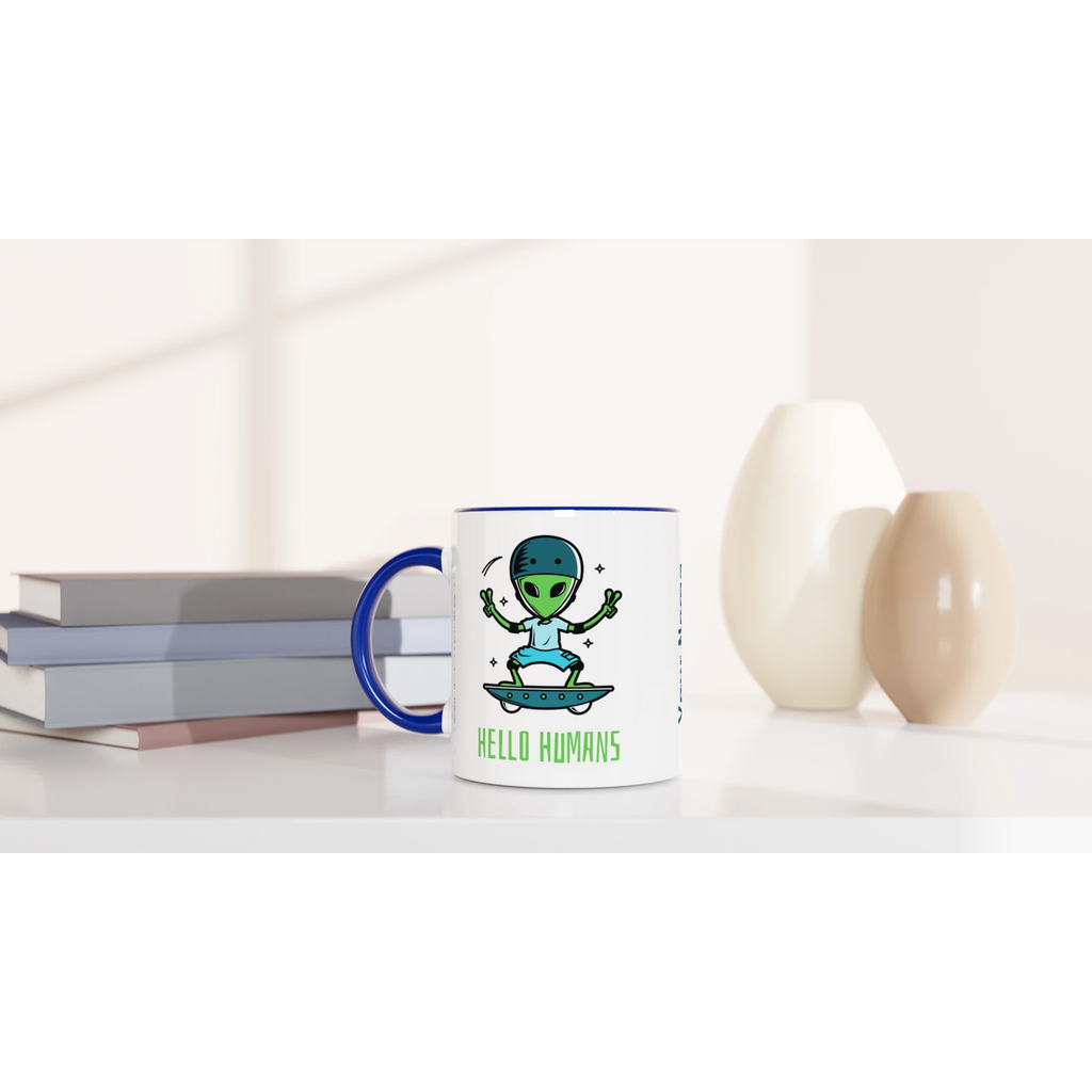 Personalised - Hello Humans - White 11oz Ceramic Mug with Colour Inside Personalised 11oz Mug customise Globally Fulfilled personalise Sci Fi