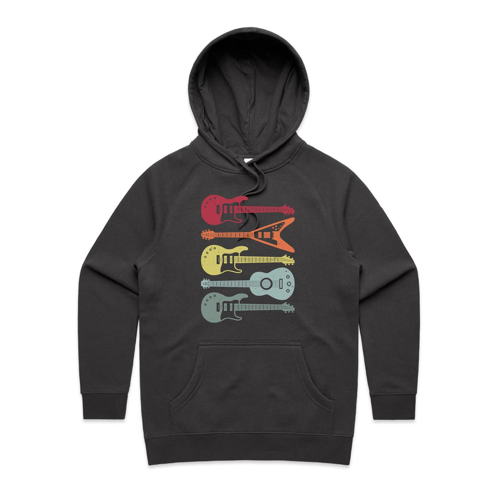Retro Guitars - Womens Hoodie Coal Womens Hoodie Music Printed In Australia
