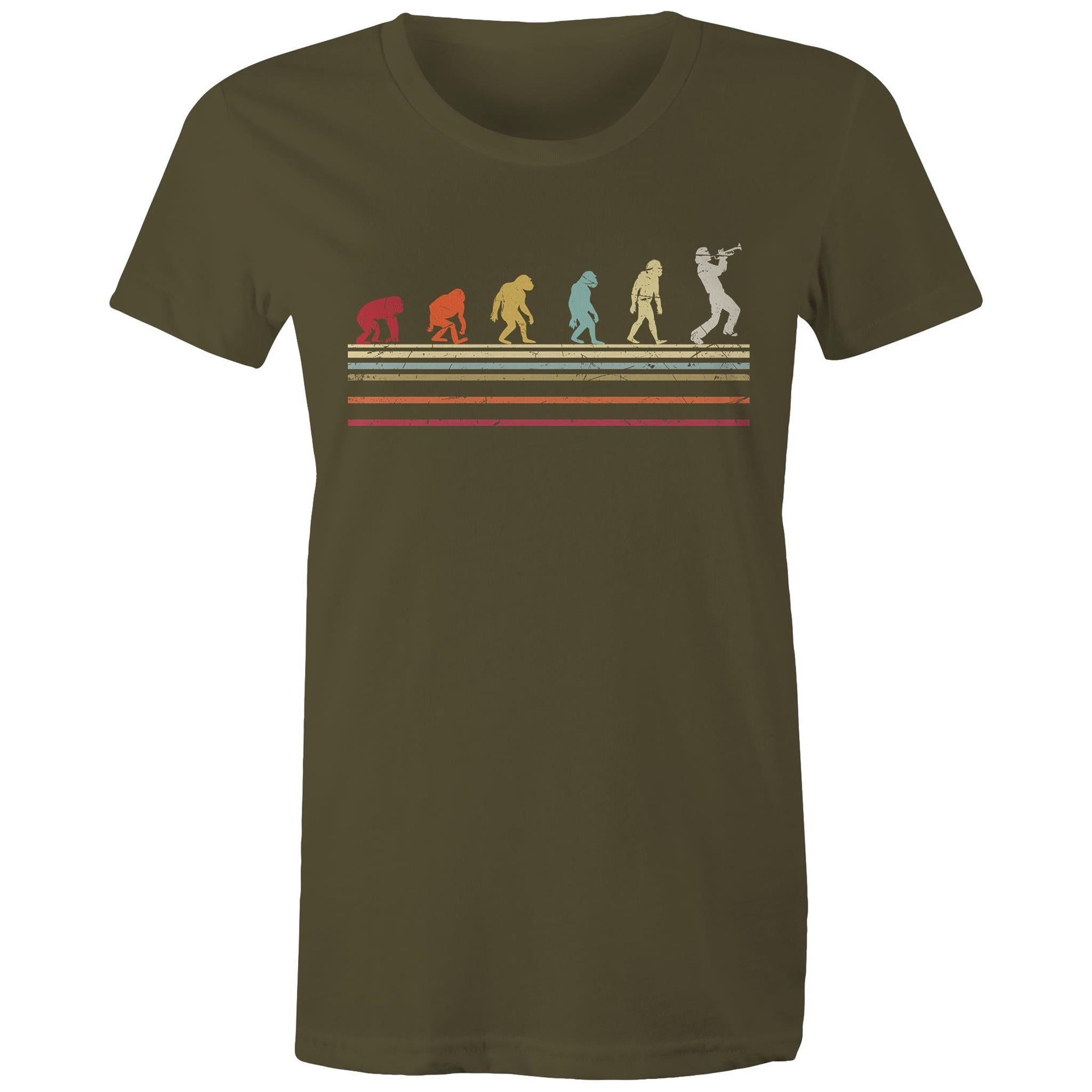 Trumpet Player Evolution - Womens T-shirt Army Womens T-shirt Music Printed In Australia