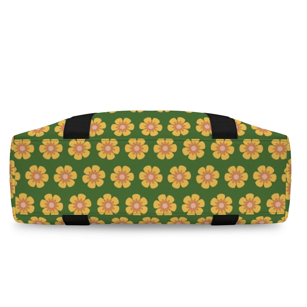 Yellow Flowers On Green Duffle Bag-Simple (Model 1715) Duffle Bag-Simple (1715)