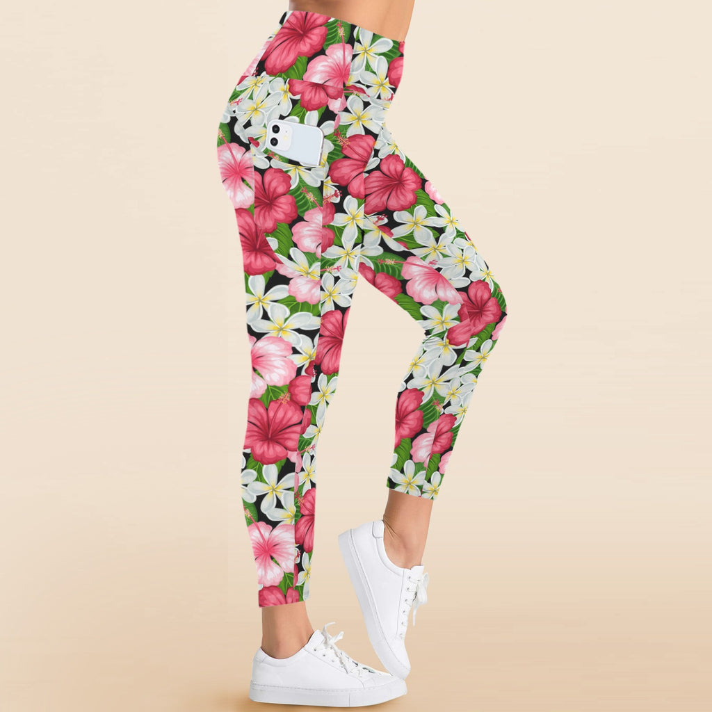 Hibiscus - Women's High Waist Pockets Yoga Leggings