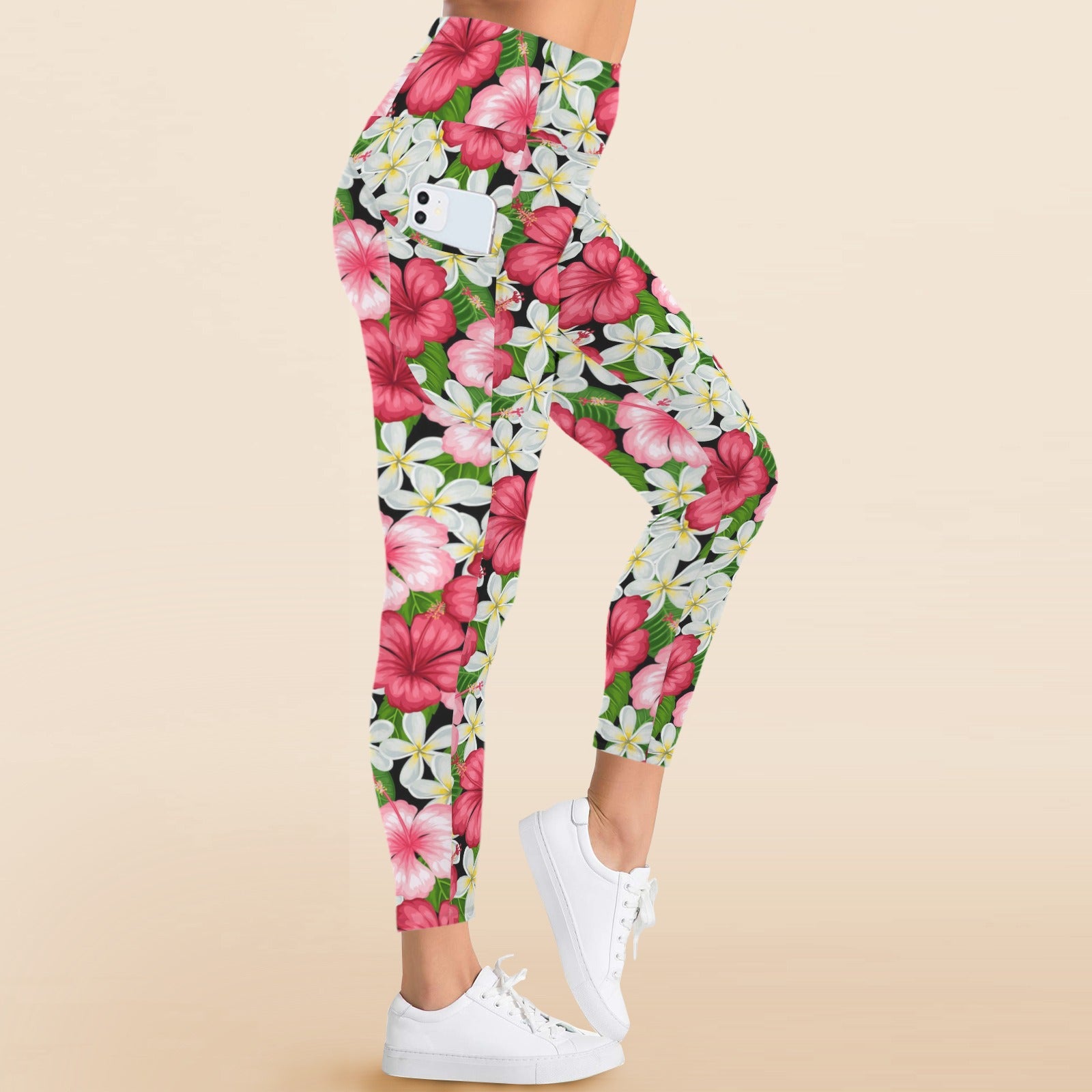 Hibiscus - Women's High Waist Pockets Yoga Leggings