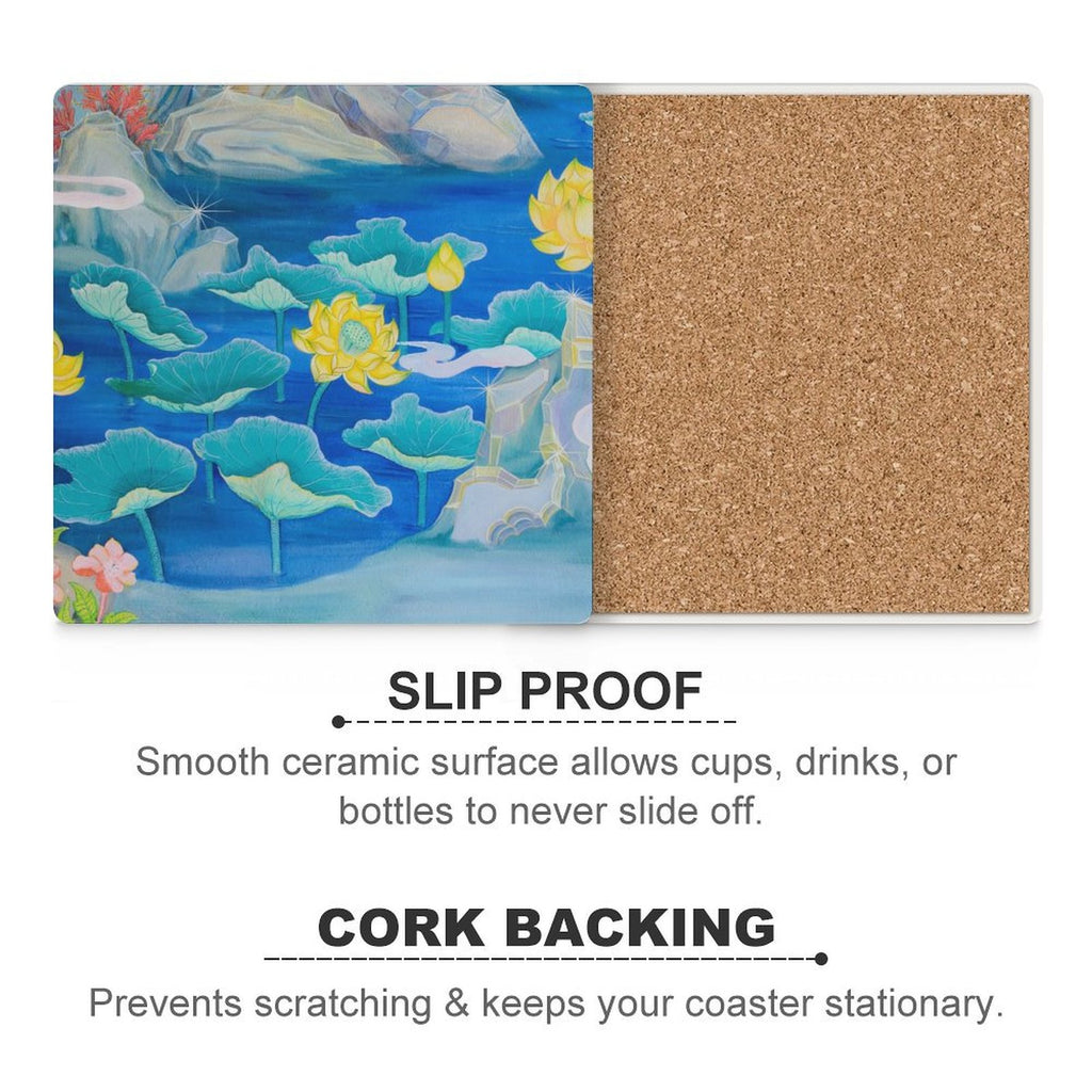 Watercolour Pond - Ceramic Coasters (Square) Ceramic Coasters Printed Offshore