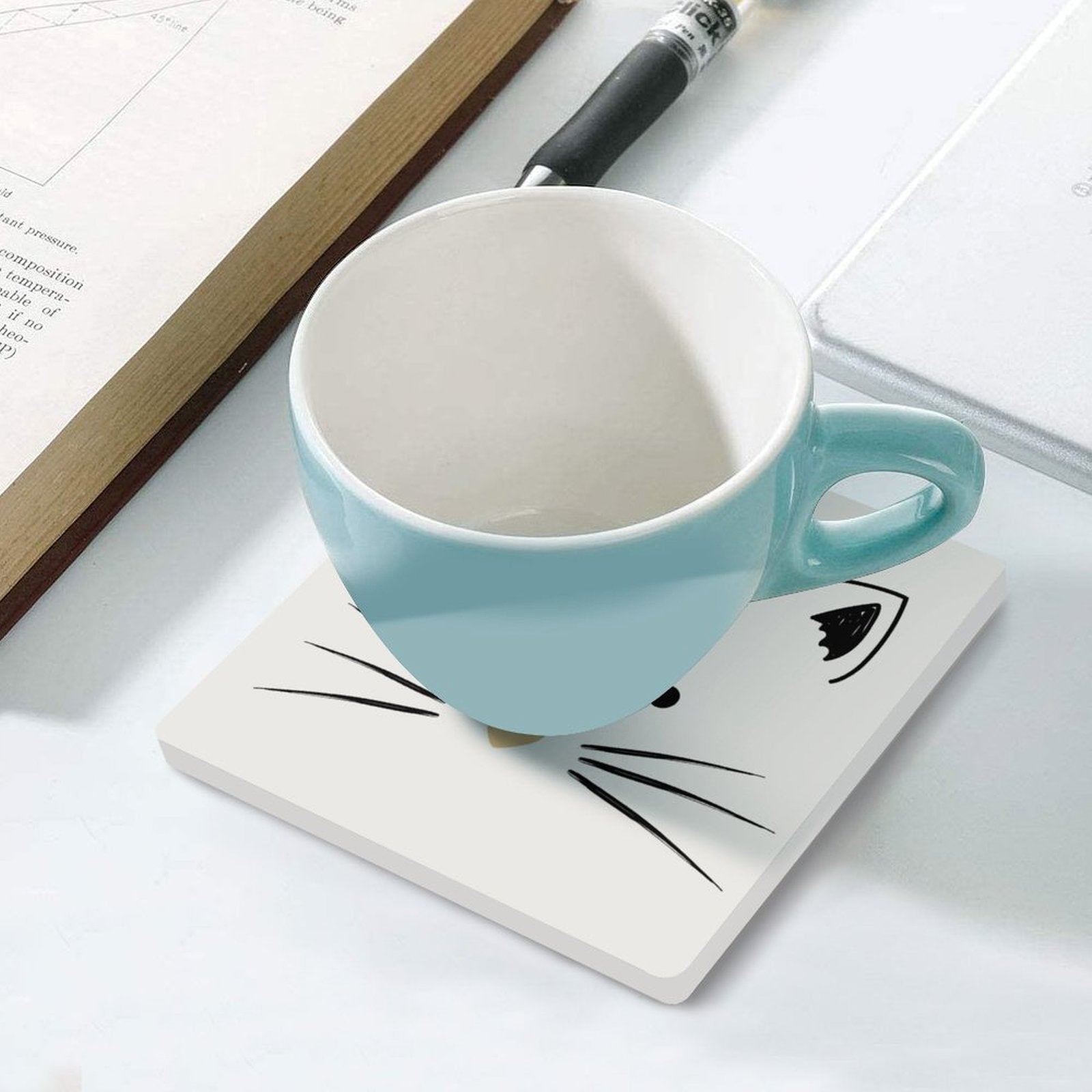 Cat With Gold Heart - Ceramic Coasters (Square) Ceramic Coasters animal Printed Offshore