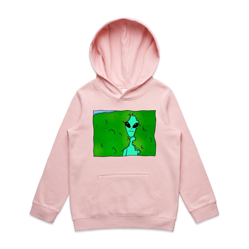 Alien Backing Into Hedge Meme - Kids Hoodie Pink Kids Hoodie Printed In Australia