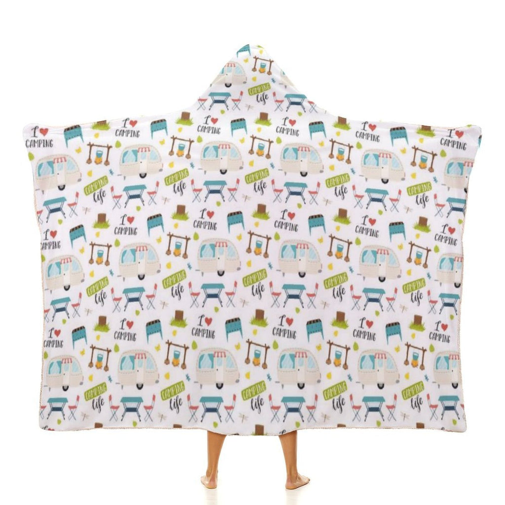 Camping Life Kids Hooded Blanket 100cm x 130cm white 40"×50" Kids Hooded Blanket Printed Offshore