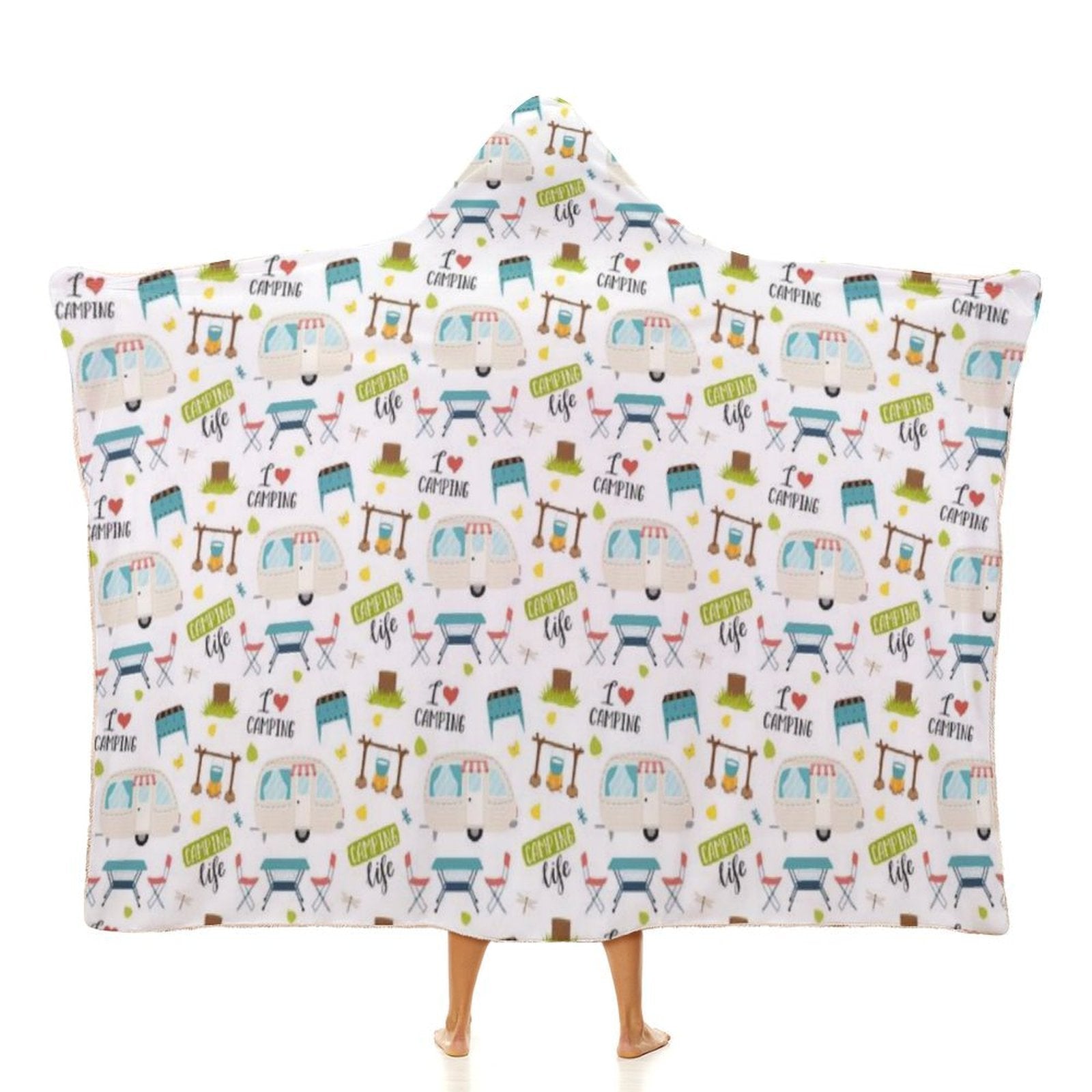 Camping Life Kids Hooded Blanket 100cm x 130cm white 40"×50" Kids Hooded Blanket Printed Offshore