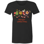 Crazy Christmas Characters - Womens T-shirt Black Womens Christmas T-shirt Christmas Printed In Australia