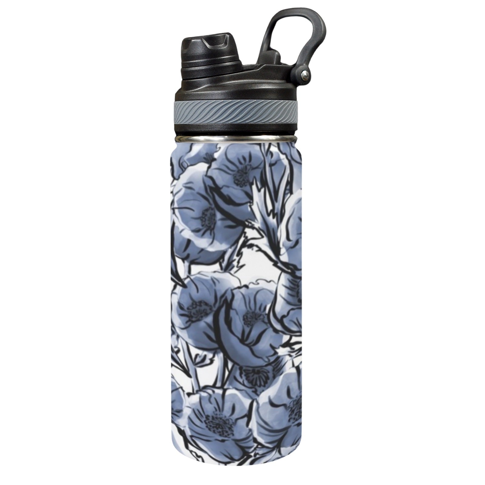 Blue And White Floral - Insulated Water Bottle with Dual-Use Lid (18oz) One Size Insulated Water Bottle with Dual-Use Lid (18oz) Plants Printed Offshore