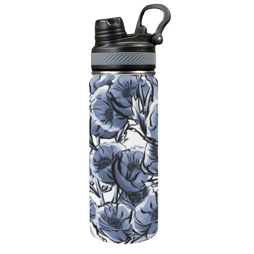 Blue And White Floral - Insulated Water Bottle with Dual-Use Lid (18oz) One Size Insulated Water Bottle with Dual-Use Lid (18oz) Plants Printed Offshore