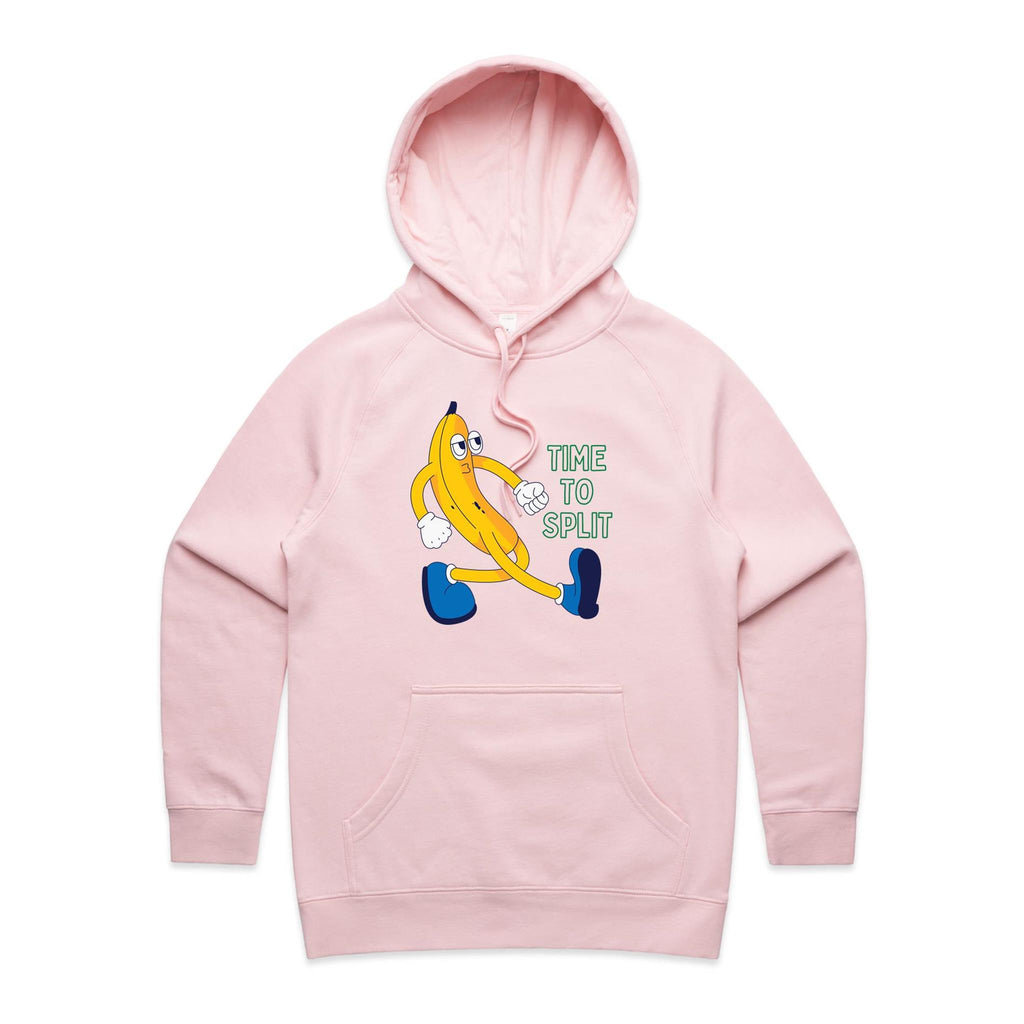 Banana, Time To Split - Womens Hoodie Pink Womens Hoodie Food Printed In Australia