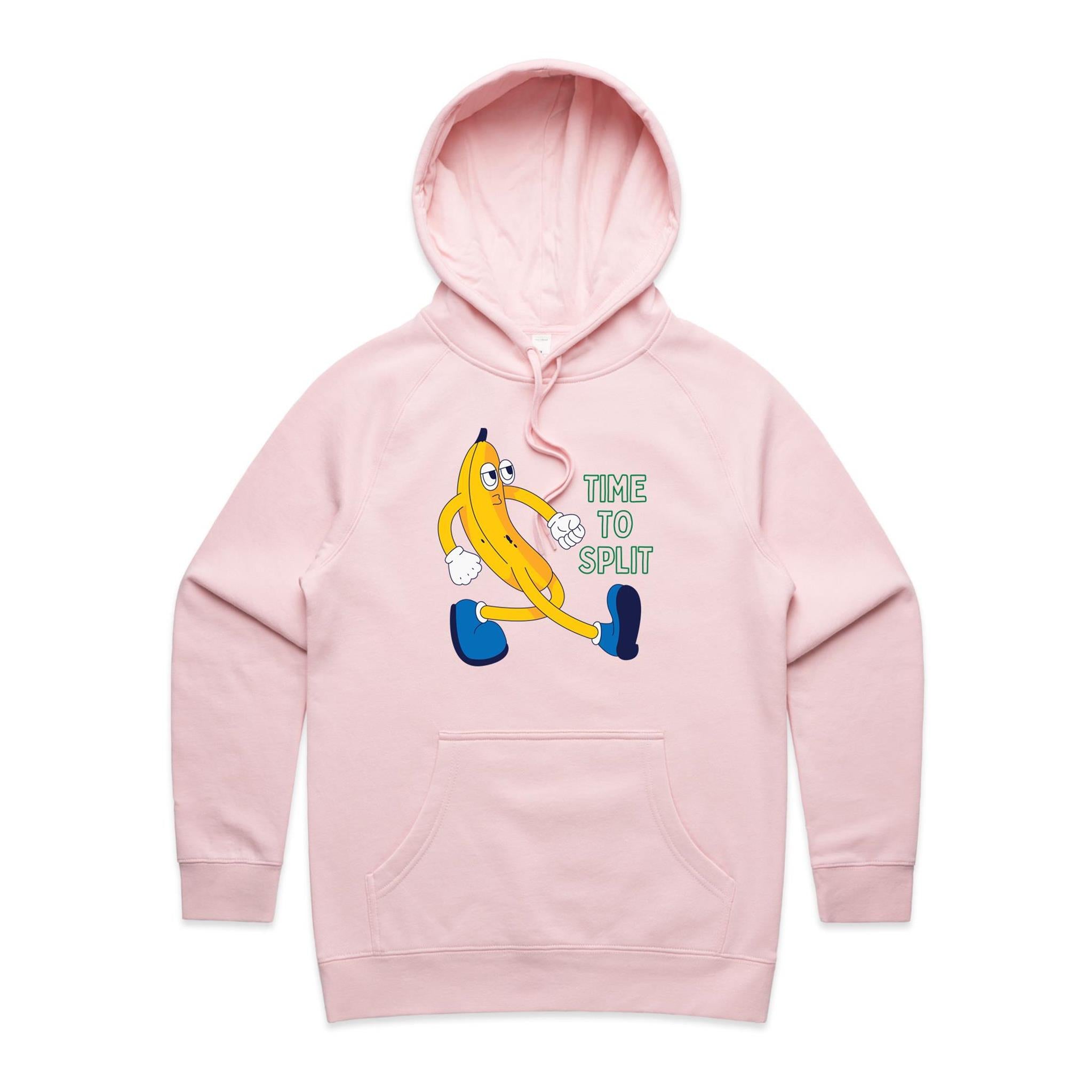 Banana, Time To Split - Womens Hoodie Pink Womens Hoodie Food Printed In Australia