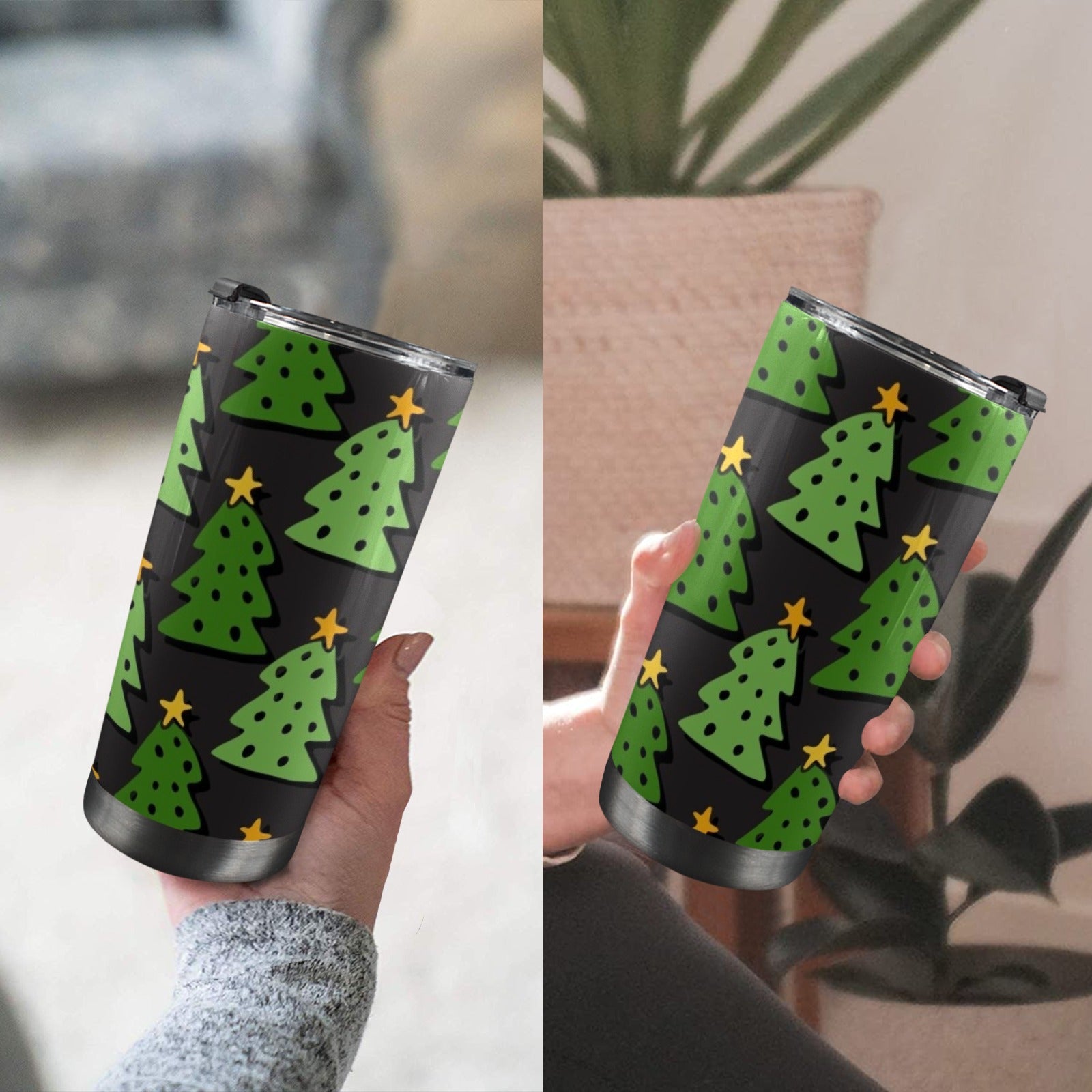 Christmas Trees - 20oz Mobile Tumbler with Lid (Black Lock) 20oz Travel Mug Christmas Printed Offshore