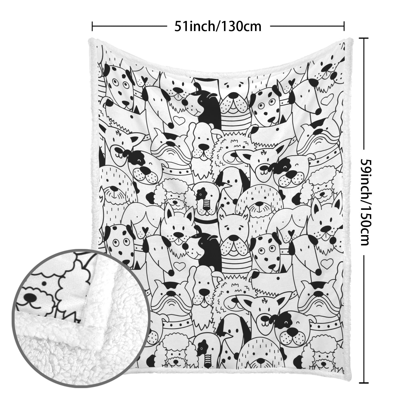 Black And White Dogs - Double-Layer Fleece Blanket 51"x59"