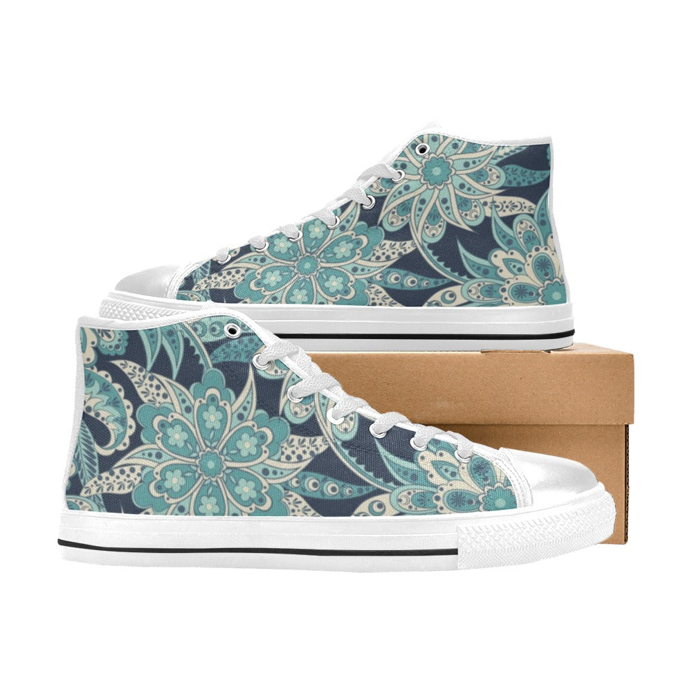Vintage Blue Floral Women's High Top Canvas Shoes Womens Classic High Top Shoes Printed Offshore