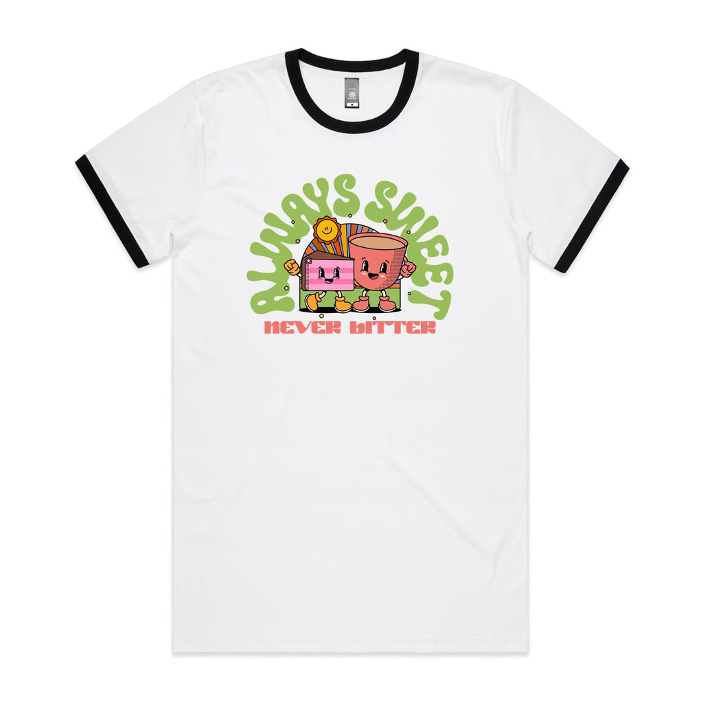 Always Sweet, Never Bitter, Coffee And Cake - Staple Ringer Tee White Black Ringer T-Shirt Coffee Food Printed In Australia