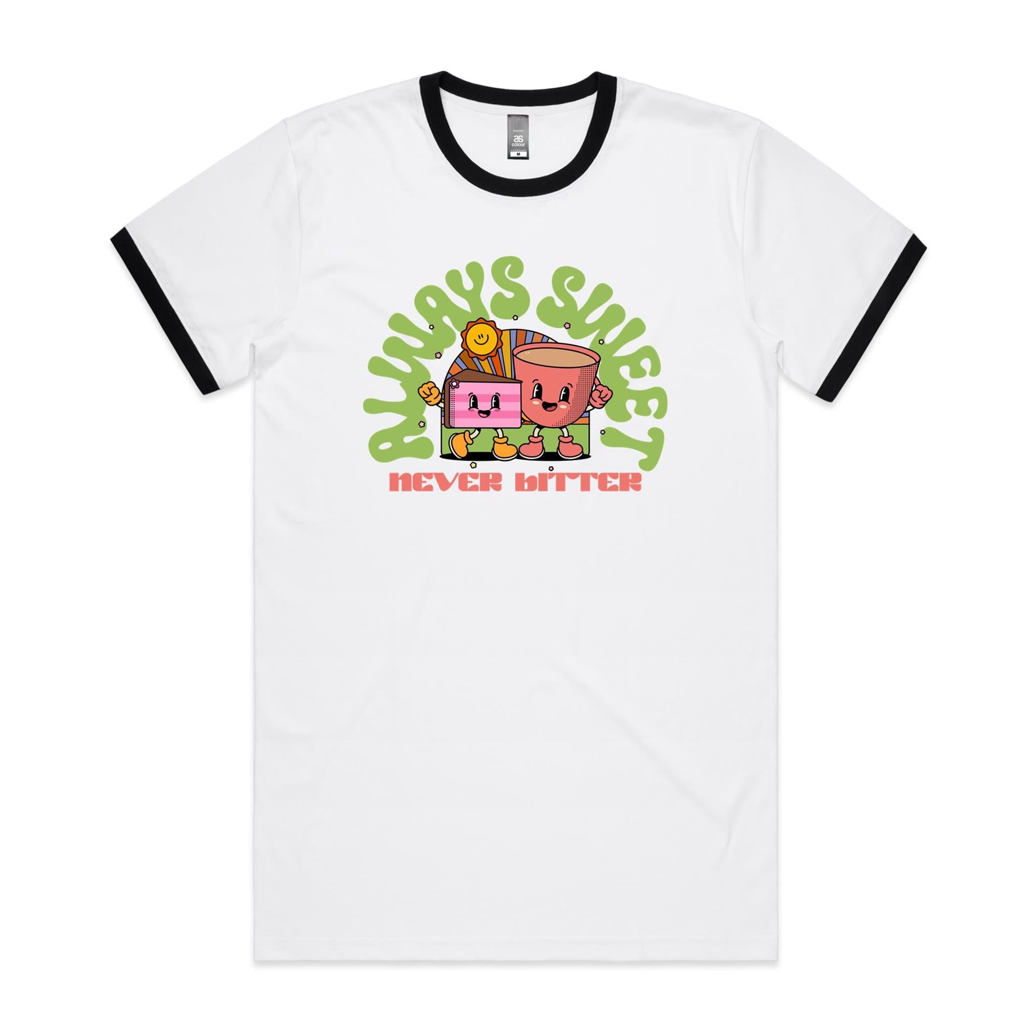 Always Sweet, Never Bitter, Coffee And Cake - Staple Ringer Tee White Black Ringer T-Shirt Coffee Food Printed In Australia