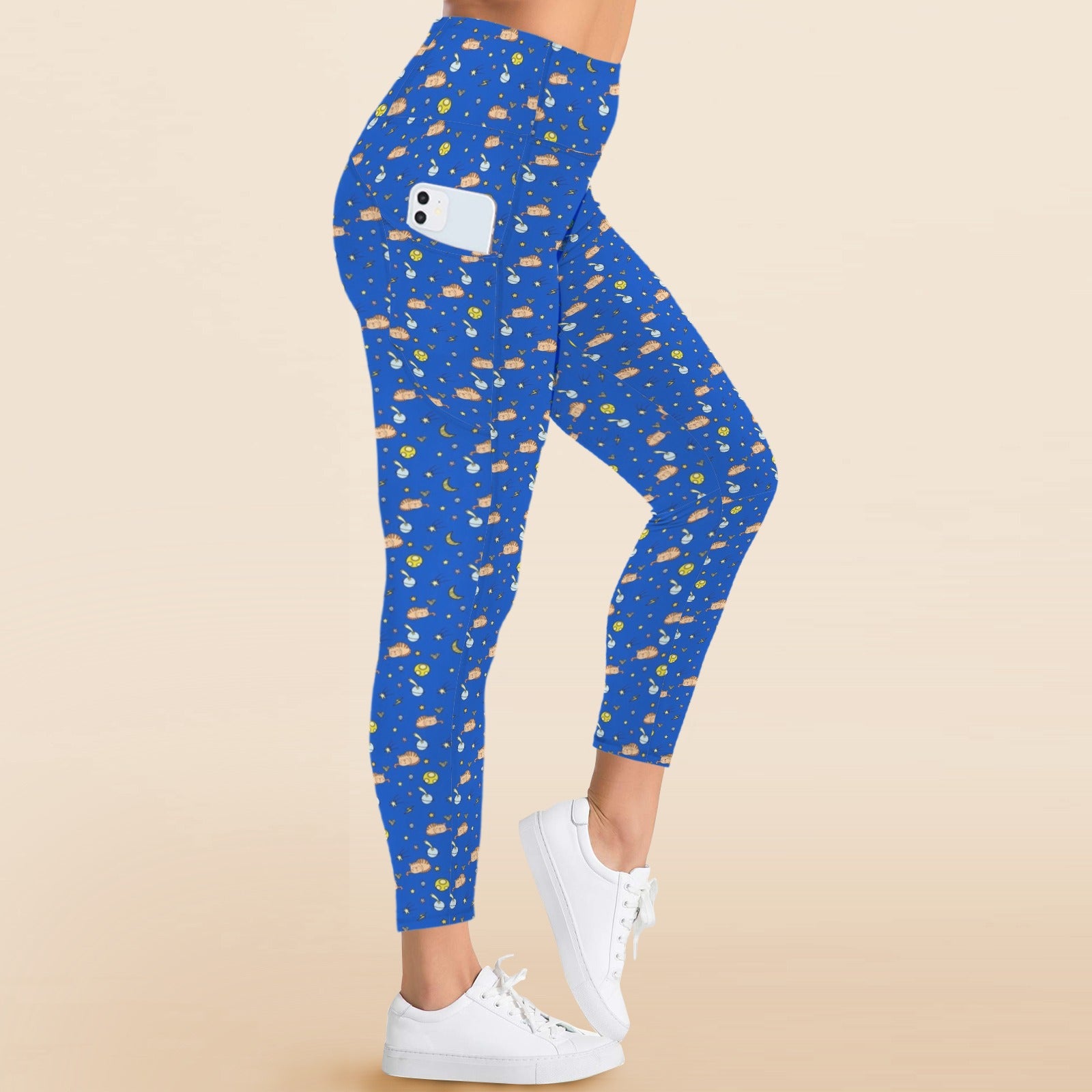 Cats In Space - Women's High Waist Pockets Yoga Leggings