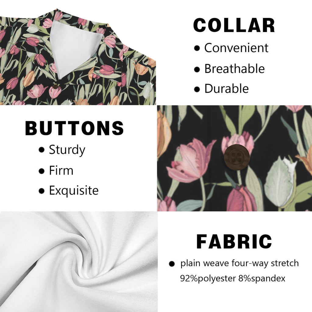 Tulips Men's Short Sleeve Hawaiian Shirt Men's Hawaiian Shirt (New) Plants Printed Offshore