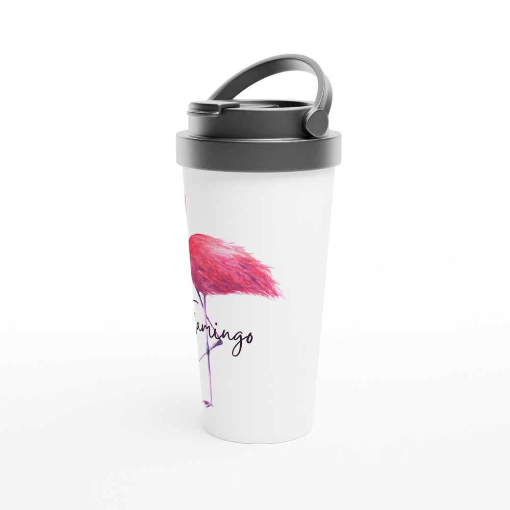 Flamingo - White 15oz Stainless Steel Travel Mug Travel Mug animal Coffee Globally Fulfilled