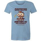 Caffeine Maintains My Sunny Personality - Womens T-shirt Carolina Blue Womens T-shirt Coffee Printed In Australia
