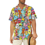 Happy Monsters Men's Short Sleeve Hawaiian Shirt Men's Hawaiian Shirt (New) Printed Offshore Sci Fi
