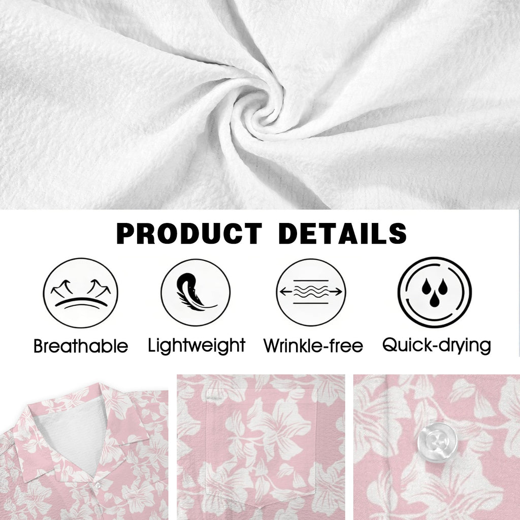 Pink Hawaiian Floral Men's Crinkle Hawaiian Shirt