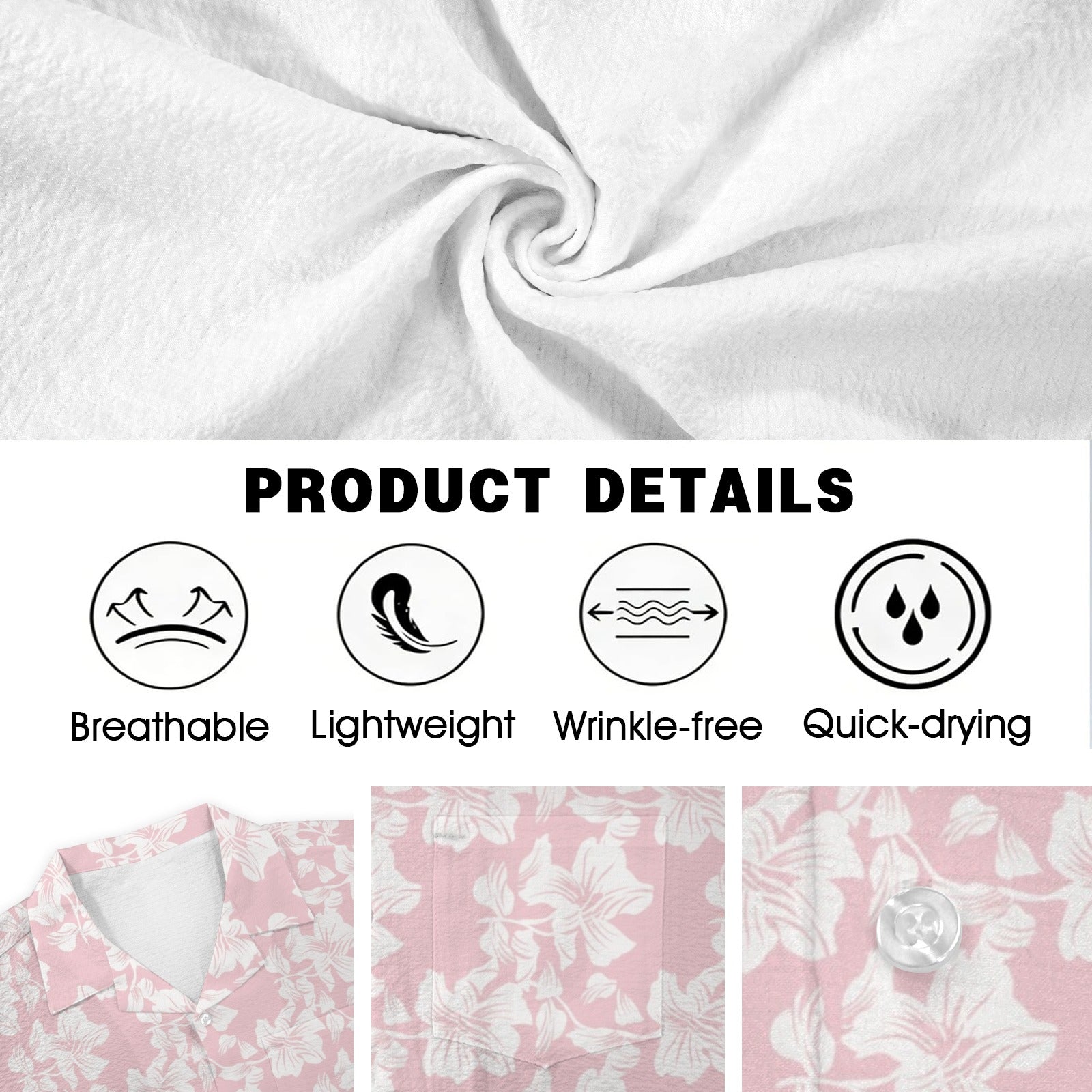 Pink Hawaiian Floral Men's Crinkle Hawaiian Shirt