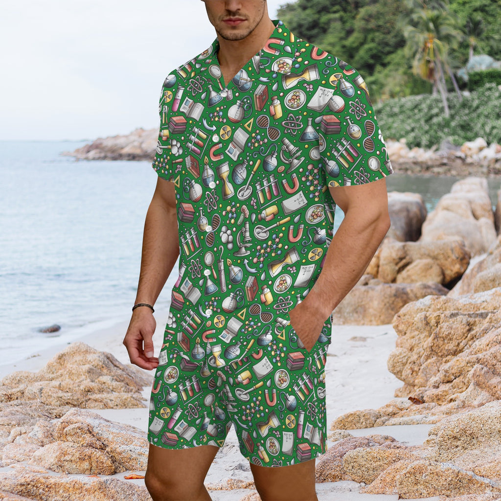 Science Love Men's Hawaiian Shirt & Shorts Set Men's Hawaiian Shirt & Shorts Set Printed Offshore Science