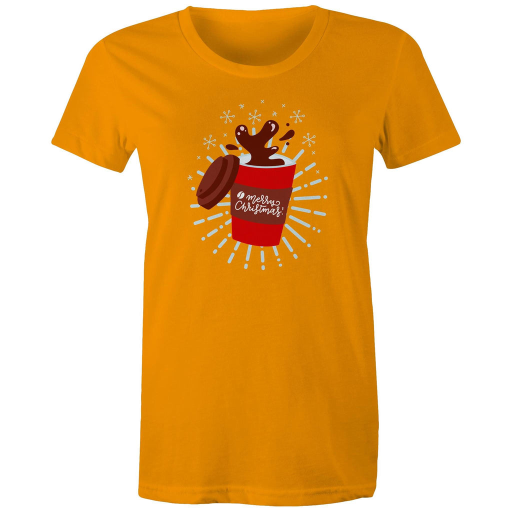 Christmas Coffee - Womens T-shirt Orange Womens Christmas T-shirt Christmas Printed In Australia