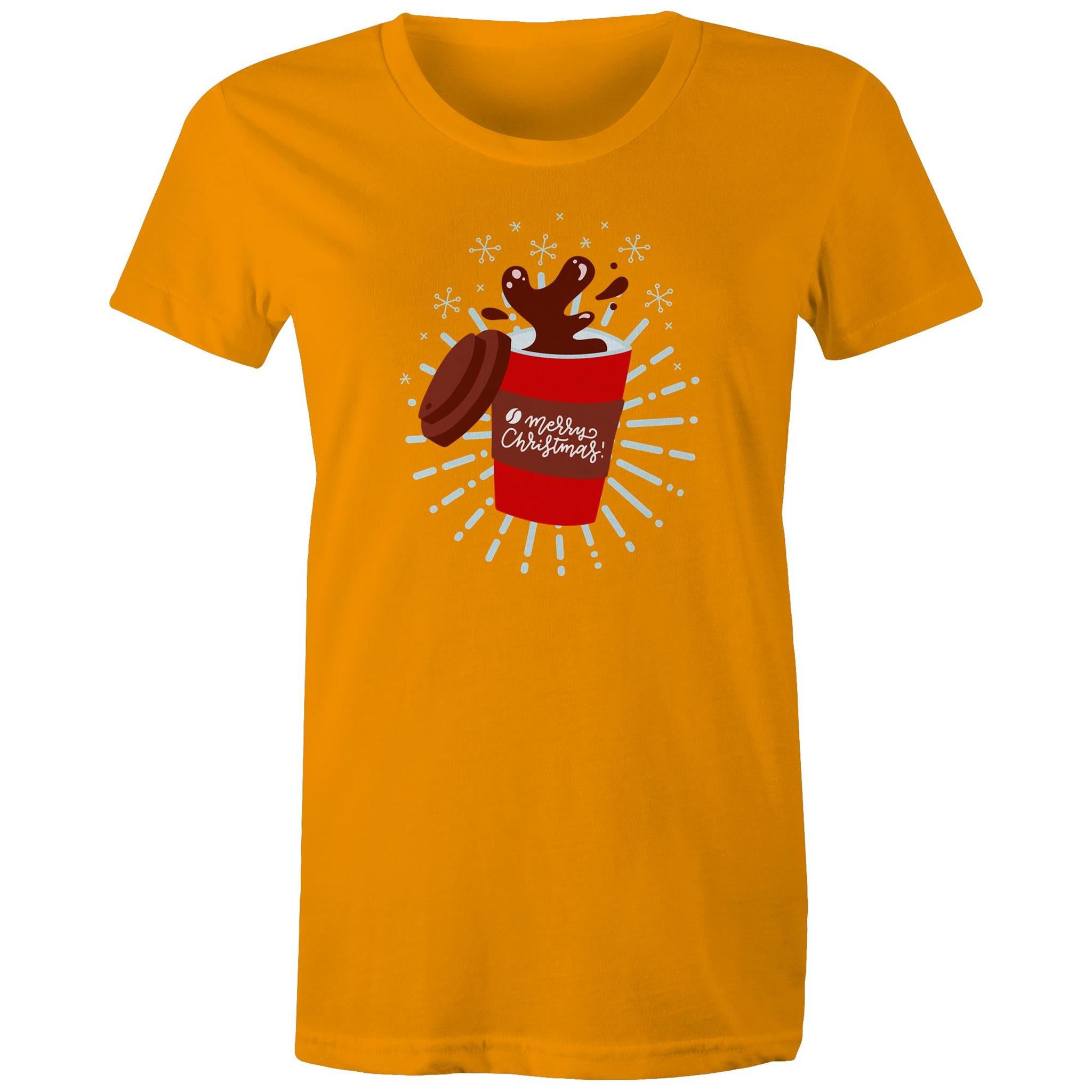 Christmas Coffee - Womens T-shirt Orange Womens Christmas T-shirt Christmas Printed In Australia