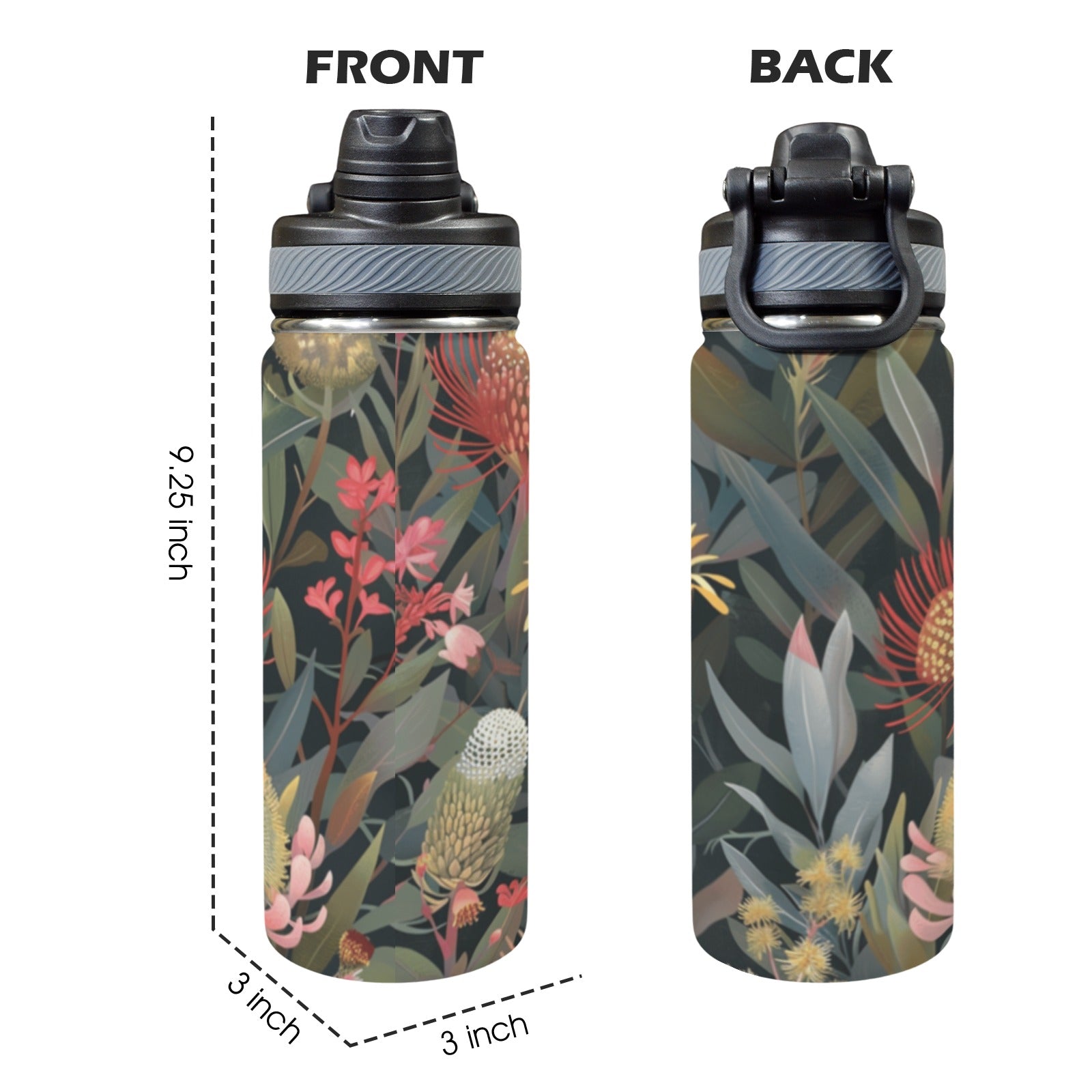 Australian Native Flowers - Insulated Water Bottle with Dual-Use Lid (18oz) Insulated Water Bottle with Dual-Use Lid (18oz) Plants Printed Offshore
