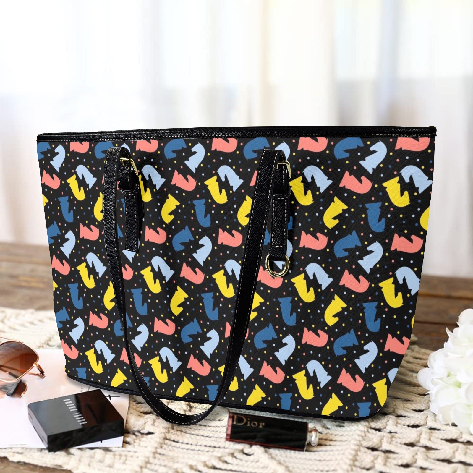 Colourful Chess PU Leather Tote Bag Large