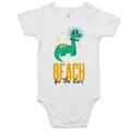 Dinosaur Astronaut, Reach For The Stars AS Colour Baby Bodysuit White Baby Bodysuit Printed In Australia