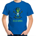 Hello Humans, Alien - Kids Youth T-Shirt Bright Royal Kids Youth T-shirt Printed In Australia Sci Fi