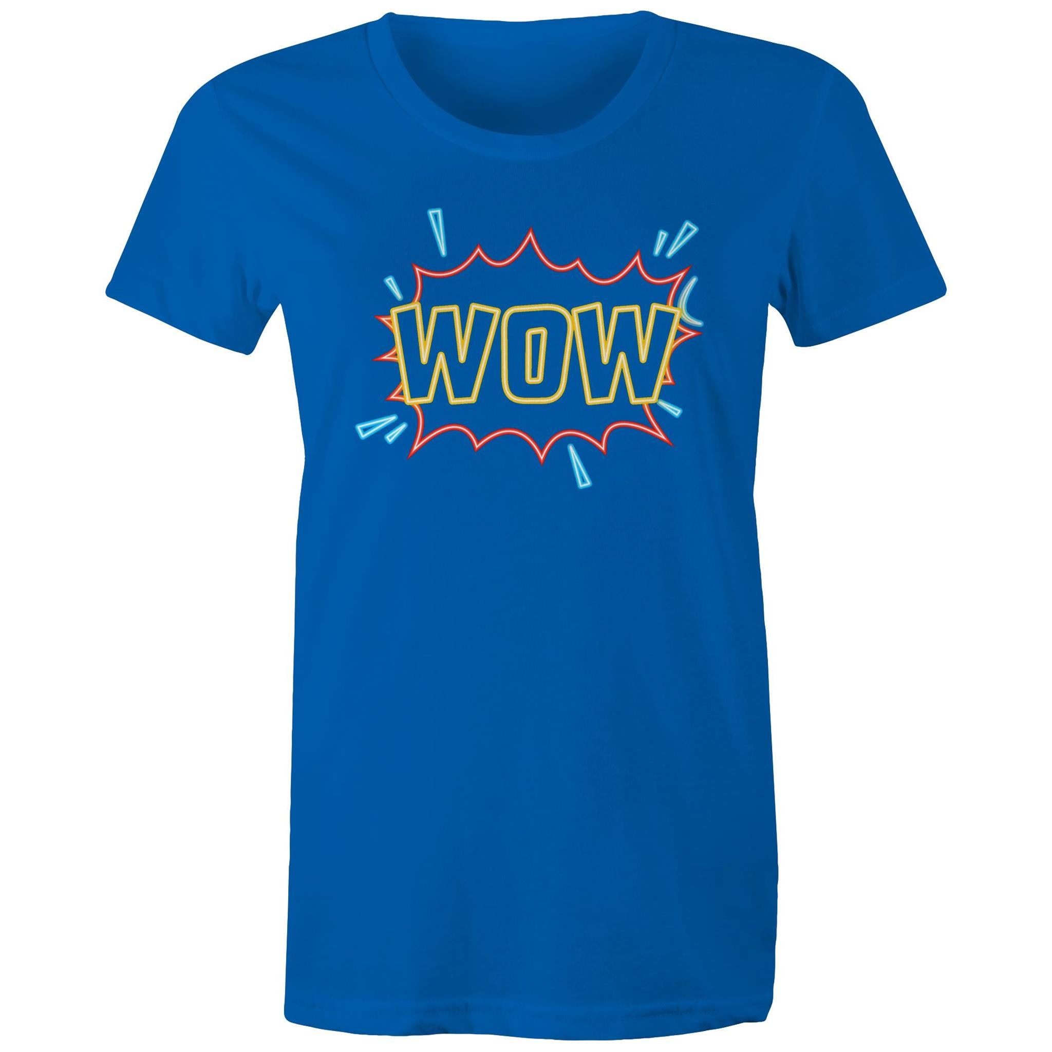 Wow, Comic Book - Womens T-shirt Bright Royal Womens T-shirt comic Printed In Australia
