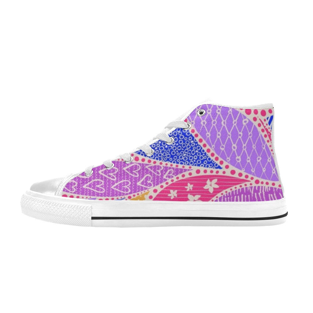 Pink Swirl - Women's High Top Canvas Shoes US12 Womens Classic High Top Shoes Printed Offshore