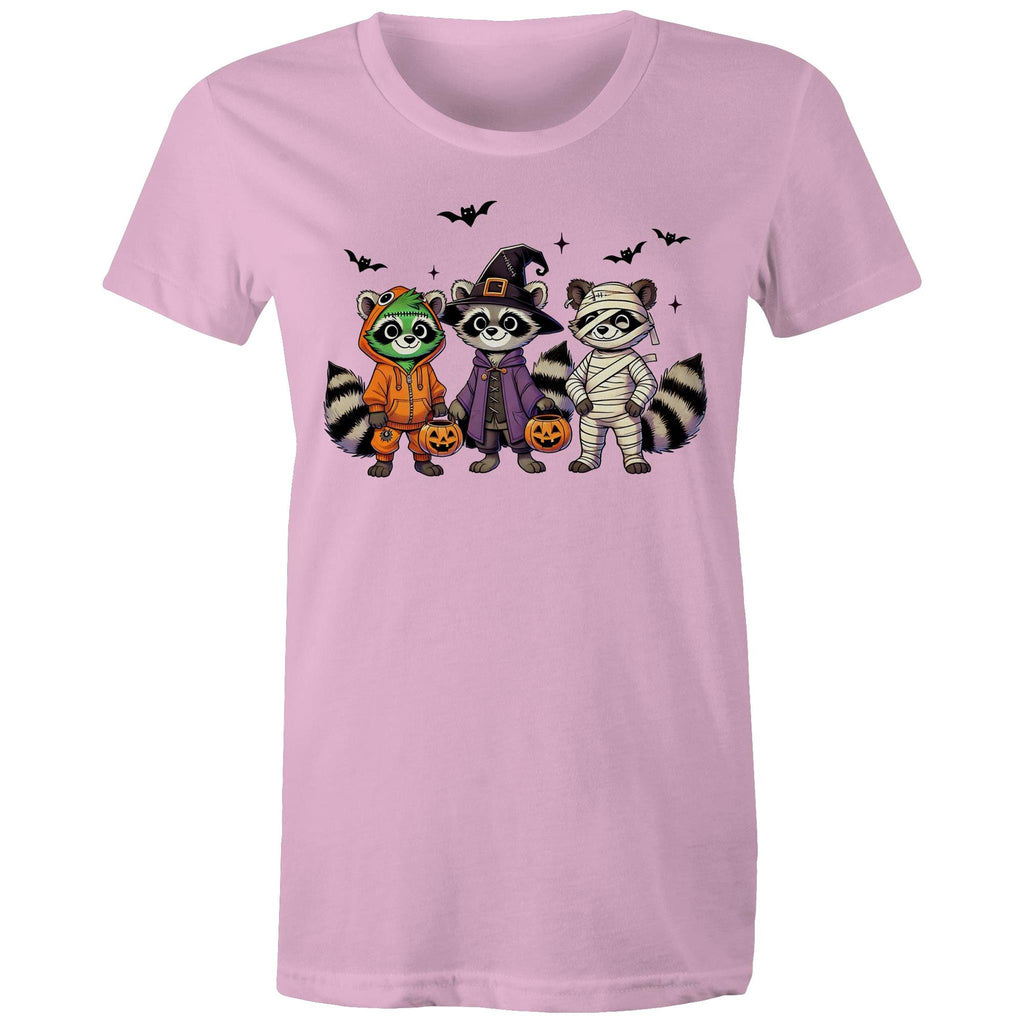 Halloween Raccoons - Womens T-shirt Pink Womens T-shirt Halloween Printed In Australia