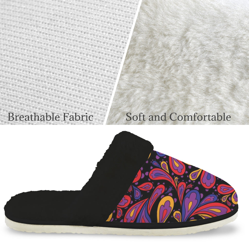 Paisley Swirl Women's Fur Trim Thick-Sole Indoor Slippers Women's Fur Trimmed Slippers Printed Offshore