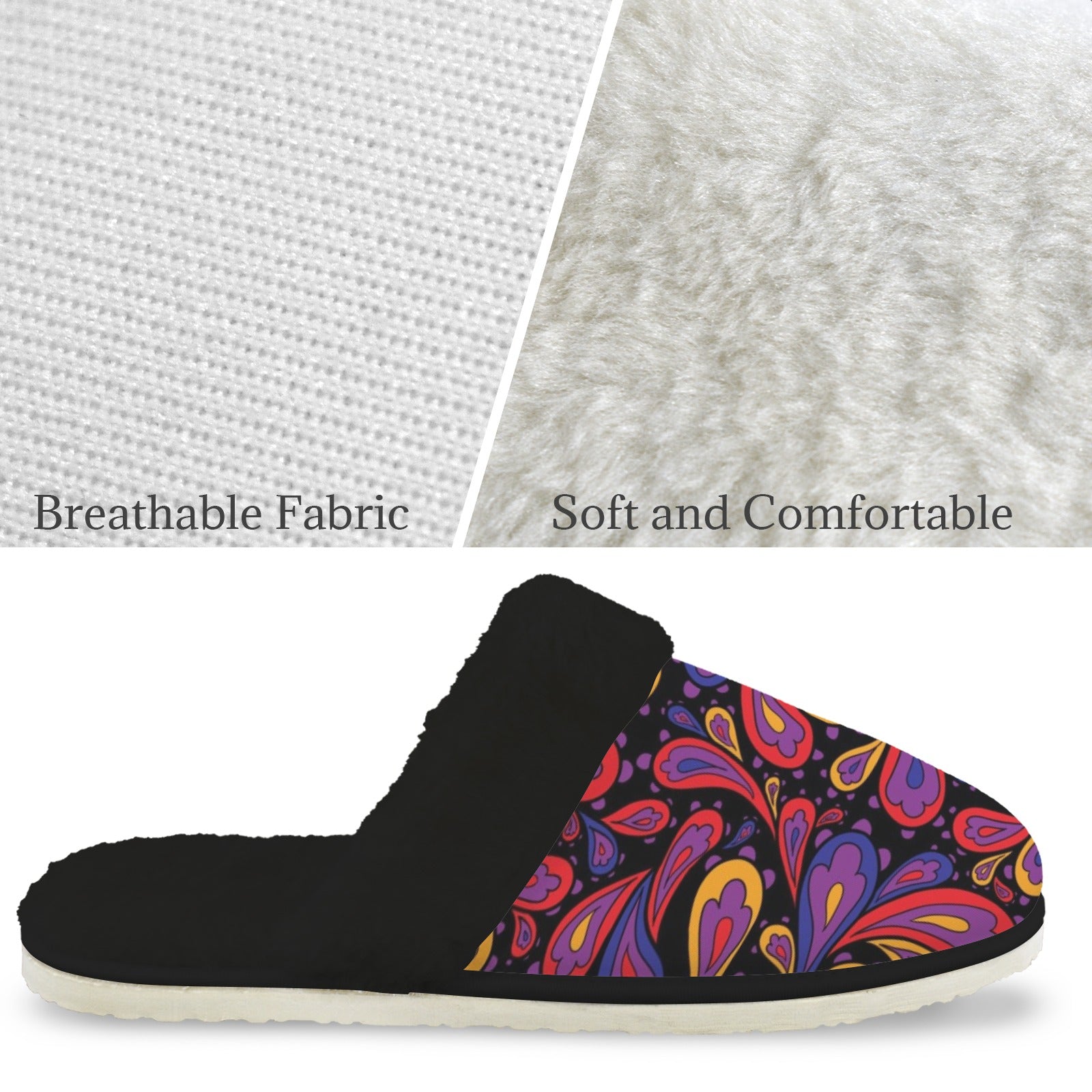 Paisley Swirl Women's Fur Trim Thick-Sole Indoor Slippers Women's Fur Trimmed Slippers Printed Offshore
