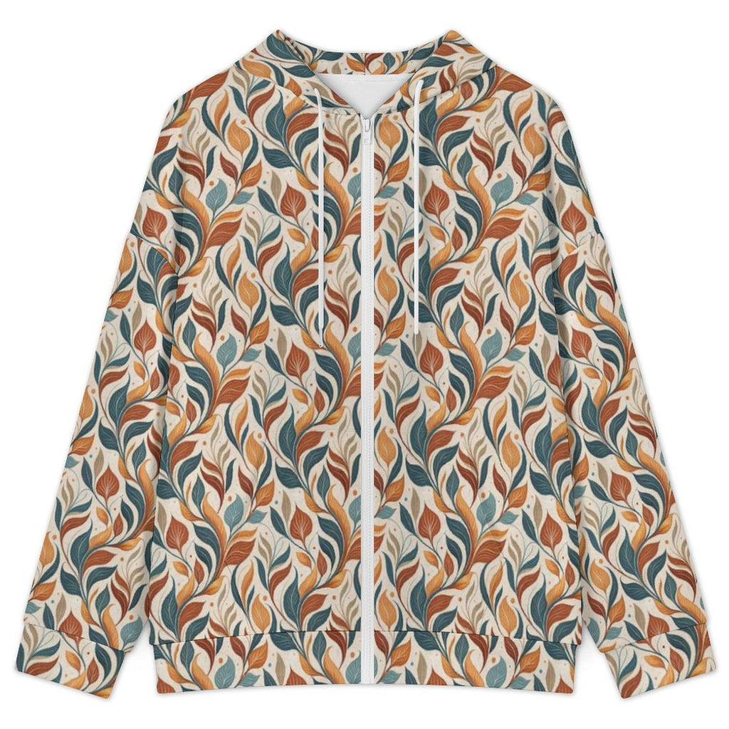 Whimsical Leaf Swirl Women's Full-Zip Hoodie